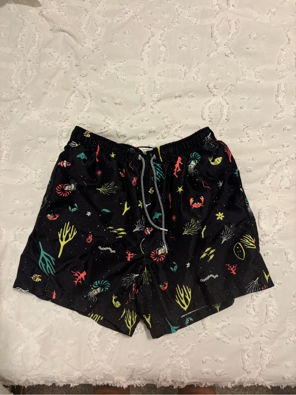 Boardies Men's Swim Trunks with Neon Crab/Coral Print